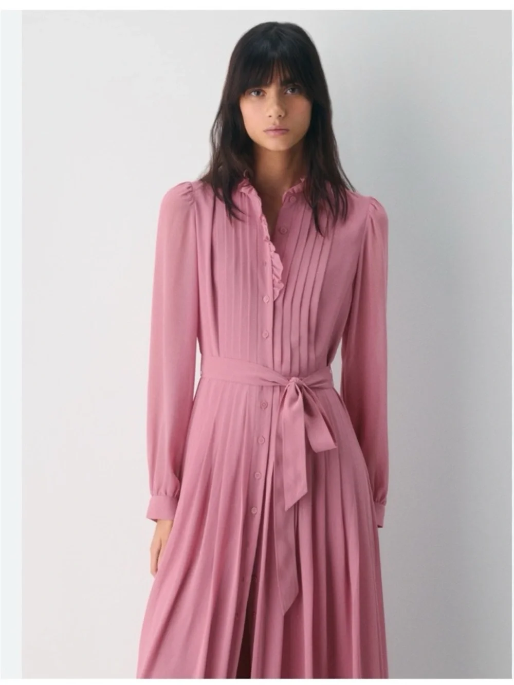 Aritzia Wilfred Salon Chiffon Button-up Maxi Shirt Dress Frozen Berry - Picture 2 of 10